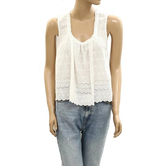 Free People We The Free Marina Cotton Eyelet Ruffle Tank Blouse Top L NWT 277657 - Picture 5 of 9